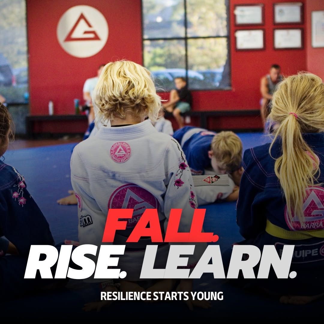 Kids learning resilience at Gracie Barra Boynton Beach — fall, rise, learn